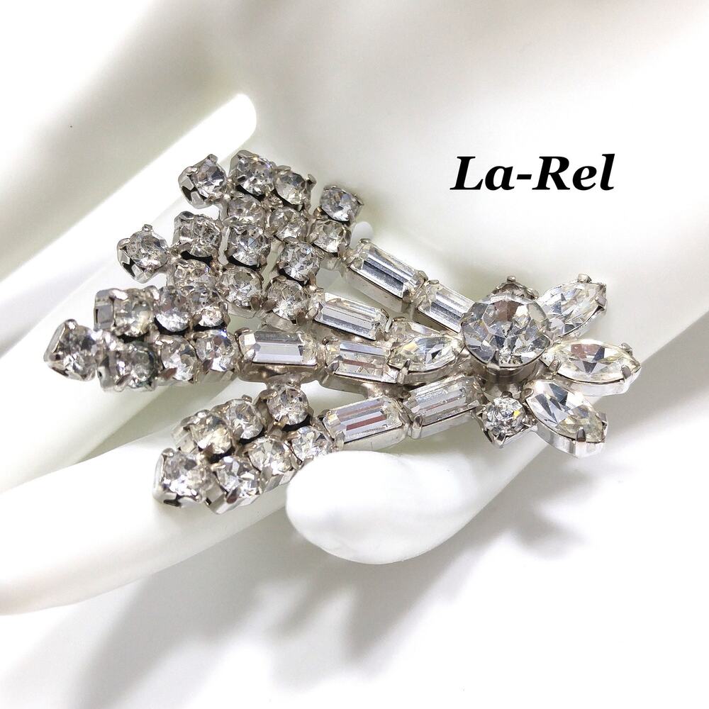 Vintage Clear Rhinestone Floral Brooch, Rhodium Plated, Wedding Brooch, 1950s